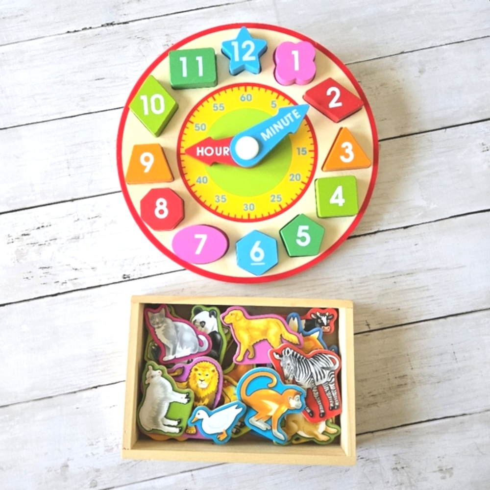 Melissa & Doug Shape Sorting Clock & Wooden Animal Magnets